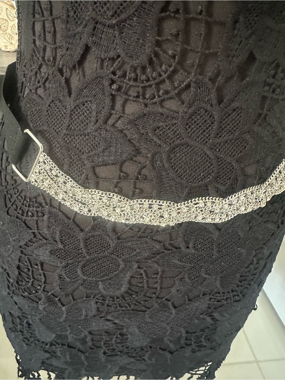 Express Black Belt with Silver Chain Accent